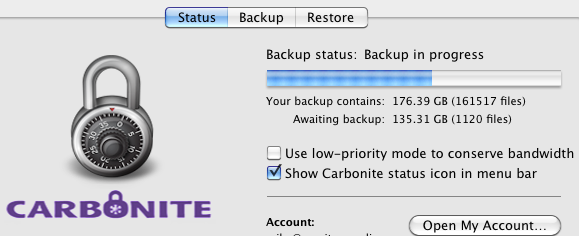 carbonite backup server down